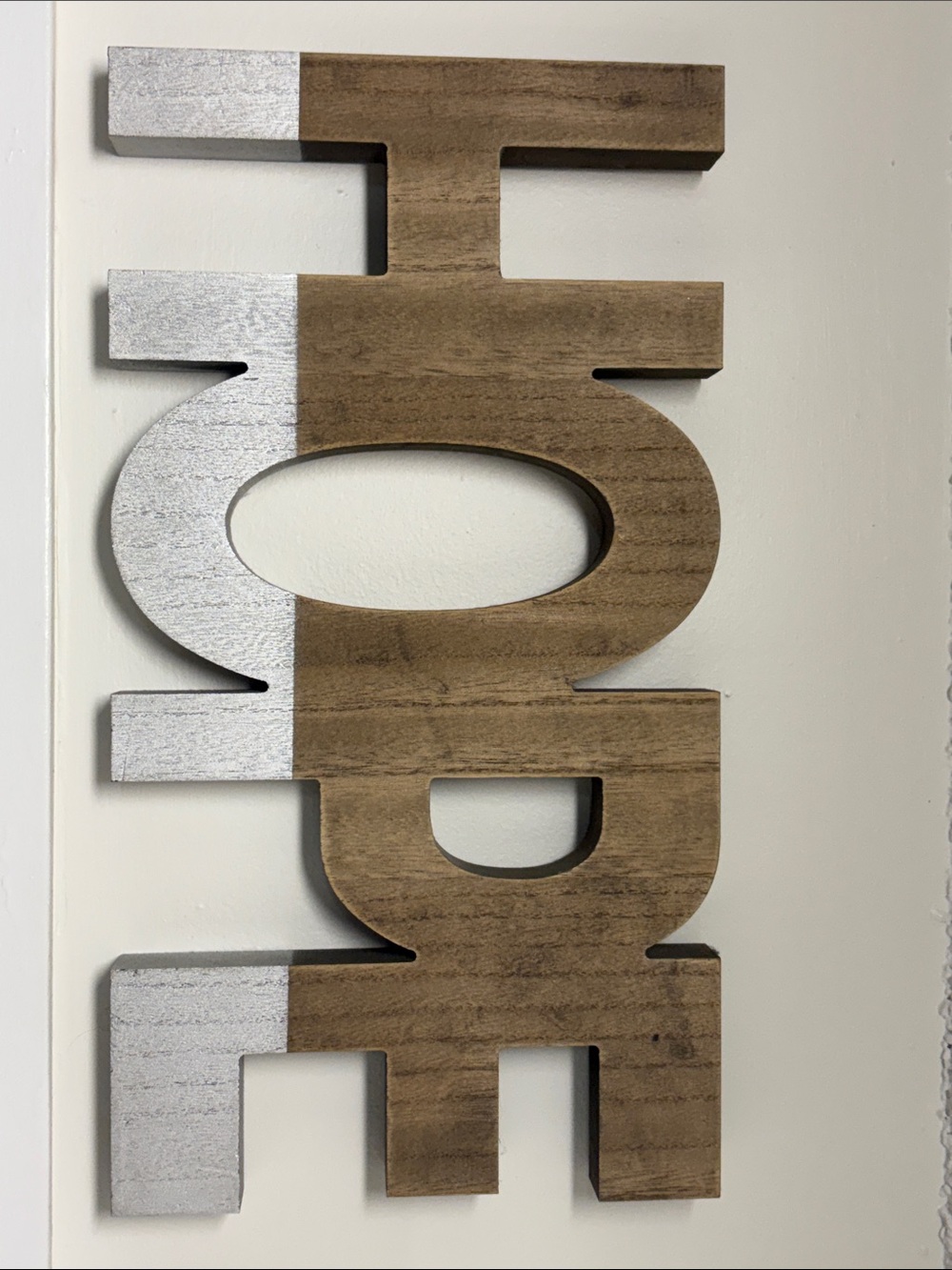 Wooden 'Home' Wall Decor in Natural Brown and Silver